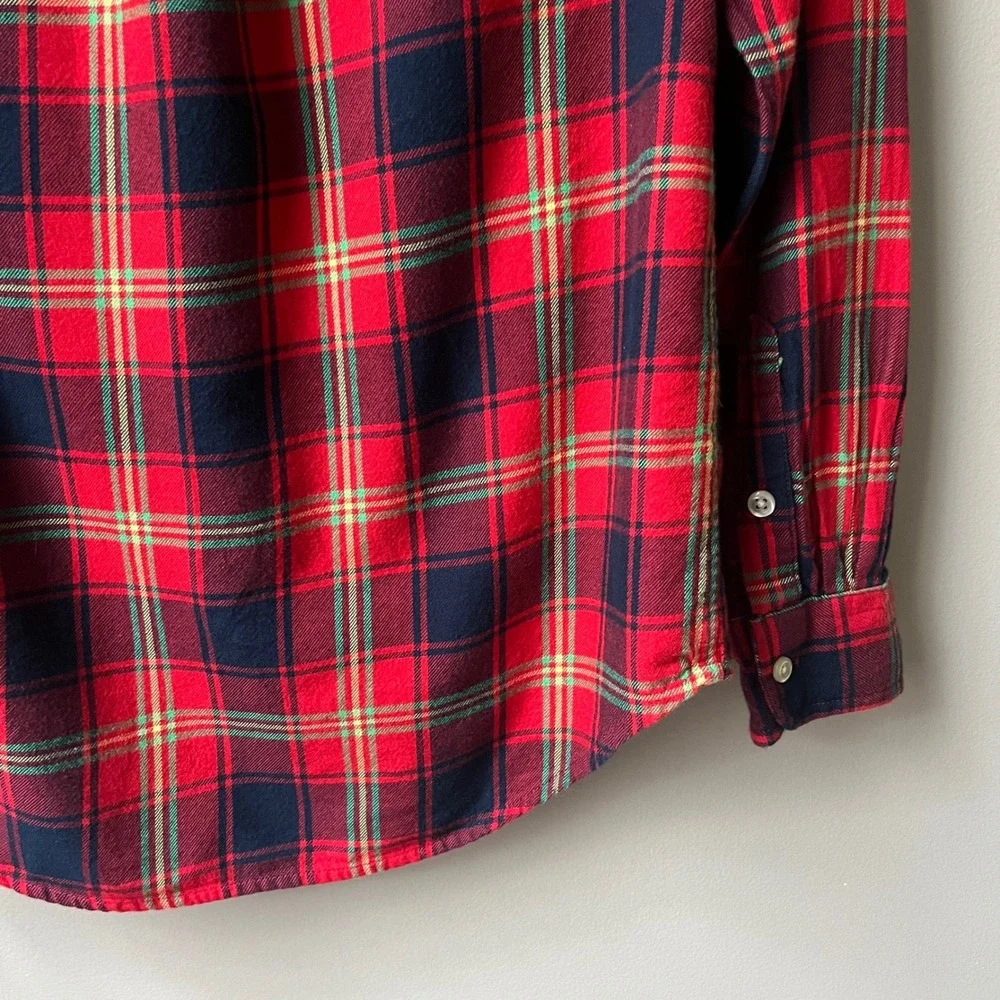 Ralph Lauren Flannel Shirt Boys Size 10/12 Red Plaid 100% Cotton Preppy Classic